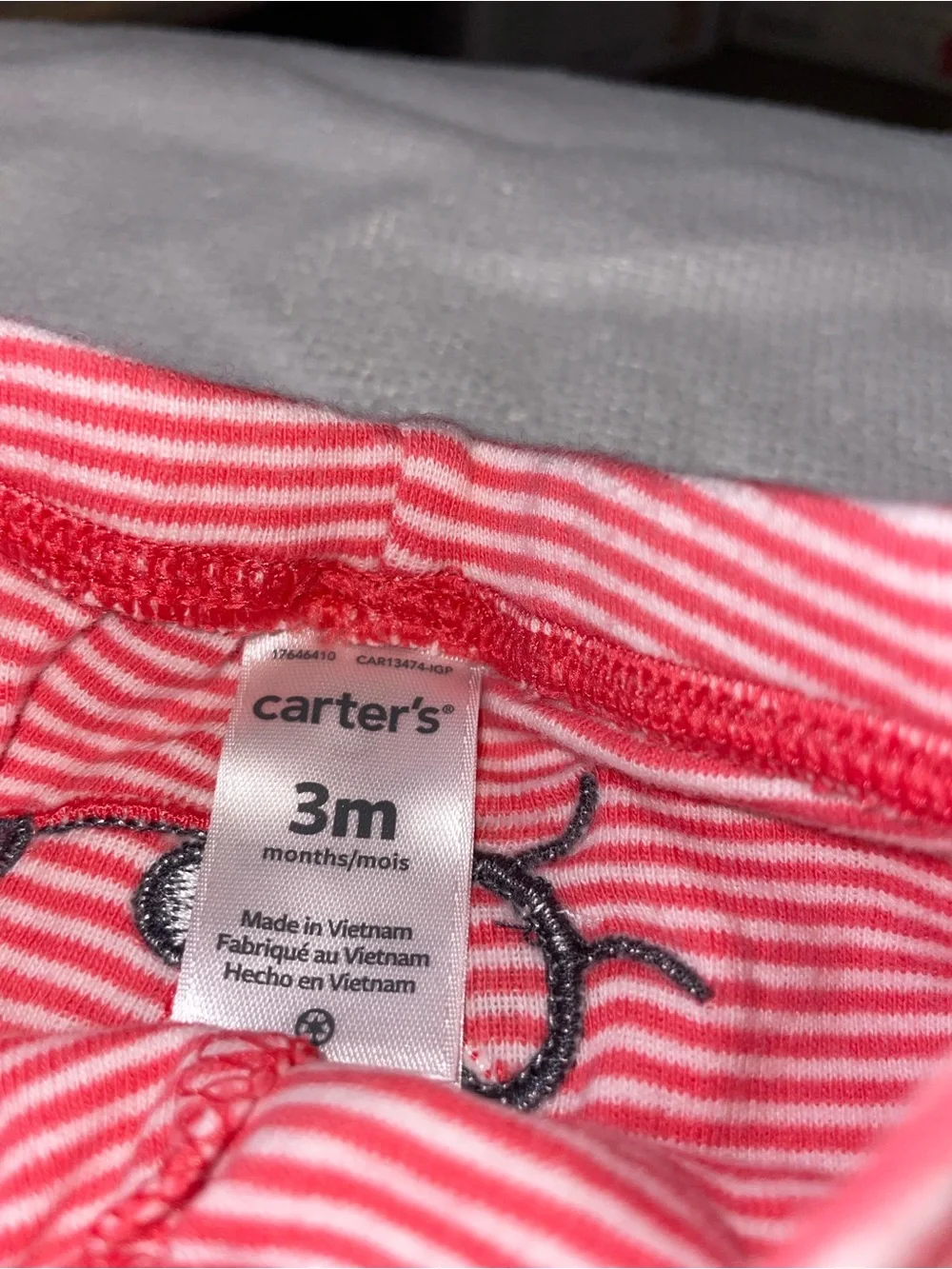 Carter's Pink and White Striped Baby Leggings with Ladybug Stitch